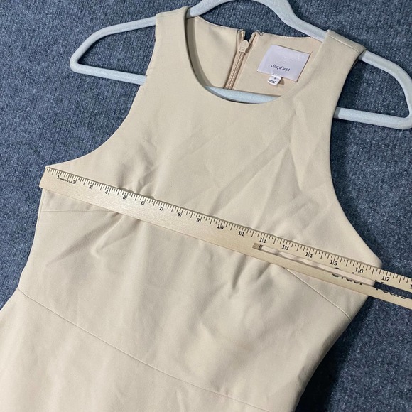 Cinq A Sept Midi Dress 8 Medium Beige Sand Sleeveless Piper Ruffle Asymmetrical - Picture 5 of 13